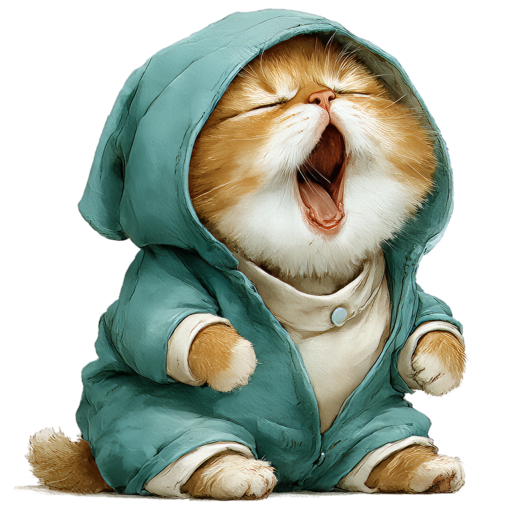 Un chat en pyjama prêt à aller au Dodo dans sa chambre individuelle