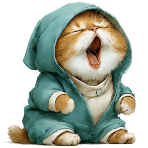 Un chat en pyjama prêt à aller au Dodo dans sa chambre individuelle