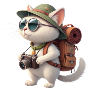 Chat venant à l'Hôtel pour chats pour un séjour avec son sac à dos